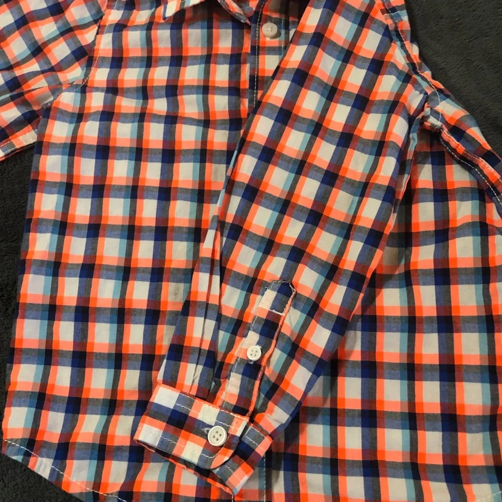 The Children’s Place• Orange | Blue Plaid Striped Button Down Long Sleeve